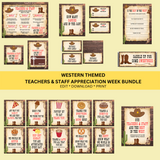 DIGITAL DOWNLOAD ONLY Western Themed Teachers & Staff Appreciation Week Bundle Set