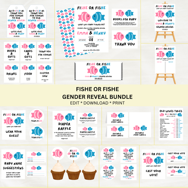 DIGITAL DOWNLOAD ONLY Fish Themed Gender Reveal Bundle Set