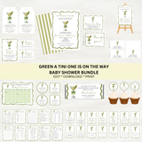 Editable Green A Tini One Is On the Way Baby Shower Bundle Set | Instant Download | Edit With Canva