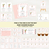 Editable Pink A Tini One Is On the Way Baby Shower Bundle Set | Instant Download | Edit With Canva