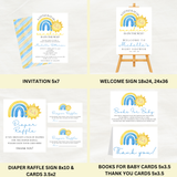 Editable Blue A Little Ray Of Sunshine Is On The Way Baby Shower Bundle Set | Instant Download | Edit With Canva