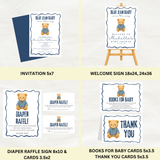 Editable Bear Blue Jean Baby Is On the Way Baby Shower Bundle Set | Instant Download | Edit With Canva