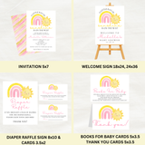 Editable Pink A Little Ray Of Sunshine Is On The Way Baby Shower Bundle Set | Instant Download | Edit With Canva