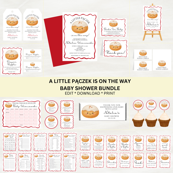 Editable Polish A Little Paczek Is On the Way Baby Shower Bundle Set | Instant Download | Edit With Canva