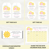 Editable Pink A Little Ray Of Sunshine Is On The Way Baby Shower Bundle Set | Instant Download | Edit With Canva