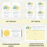 Editable Blue A Little Ray Of Sunshine Is On The Way Baby Shower Bundle Set | Instant Download | Edit With Canva