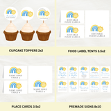 Editable Blue A Little Ray Of Sunshine Is On The Way Baby Shower Bundle Set | Instant Download | Edit With Canva