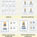 Editable Bear Blue Jean Baby Is On the Way Baby Shower Bundle Set | Instant Download | Edit With Canva