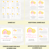 Editable Pink A Little Ray Of Sunshine Is On The Way Baby Shower Bundle Set | Instant Download | Edit With Canva