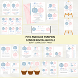 DIGITAL DOWNLOAD ONLY Fall Pink And Blue Pumpkin Gender Reveal Bundle Set