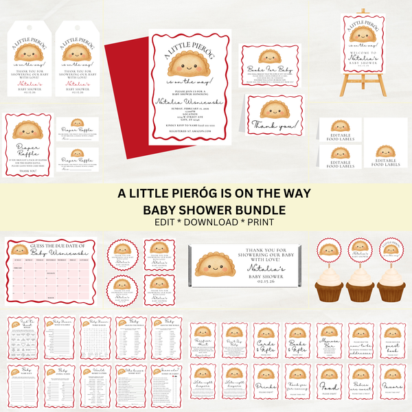 Editable Polish A Little Pierog Is On the Way Baby Shower Bundle Set | Instant Download | Edit With Canva