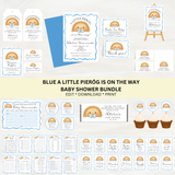 Editable Blue Polish A Little Pierog Is On the Way Baby Shower Bundle Set | Instant Download | Edit With Canva