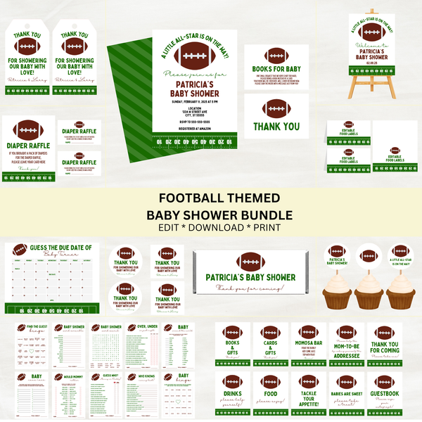 DIGITAL DOWNLOAD ONLY Football Themed Baby Shower Bundle Set