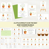 Editable A Little Sprout Is On The Way Baby Shower Bundle Set | Instant Download | Edit With Canva