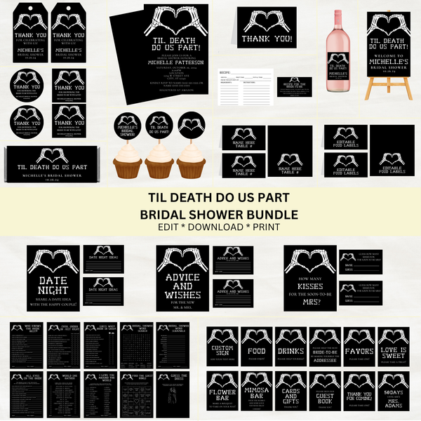 Editable Til Death Do Us Part Bridal Shower Bundle Set | Halloween Theme | Instant Download | Canva Template