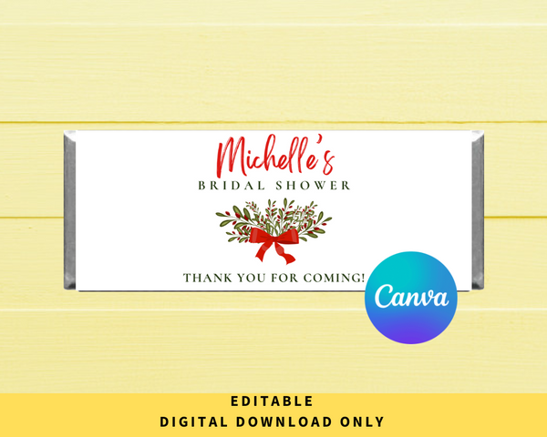 DIGITAL DOWNLOAD ONLY Christmas From Misstletoe to Mrs Bridal Shower Editable Chocolate Wrapper 5.25x5.5