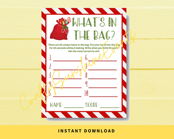 INSTANT DOWNLOAD What's In The Bag Christmas Guessing Game 8x10