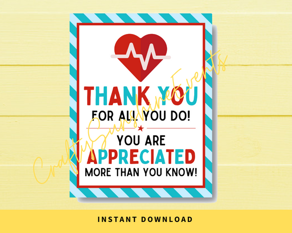 INSTANT DOWNLOAD Medical Thank You For All You Do Appreciation Sign 8x10