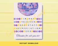 INSTANT DOWNLOAD In Our Teacher And Staff Appreciation Era Sign 8.5x11