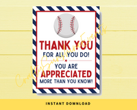 INSTANT DOWNLOAD Baseball Thank You For All You Do Appreciation Sign 8x10