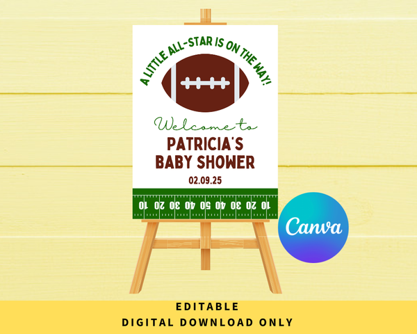 DIGITAL DOWNLOAD ONLY Football Themed Baby Shower Editable Welcome Sign