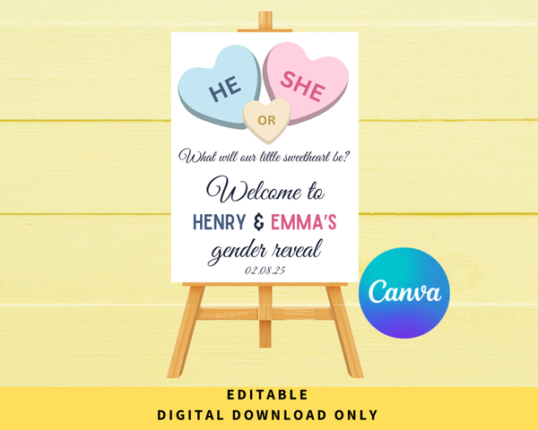 DIGITAL DOWNLOAD ONLY Valentine's Candy Heart Gender Reveal Welcome Sign