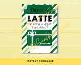 INSTANT DOWNLOAD Thanks A Latte For Being A Great Truck Driver Gift Card Holder 5x7