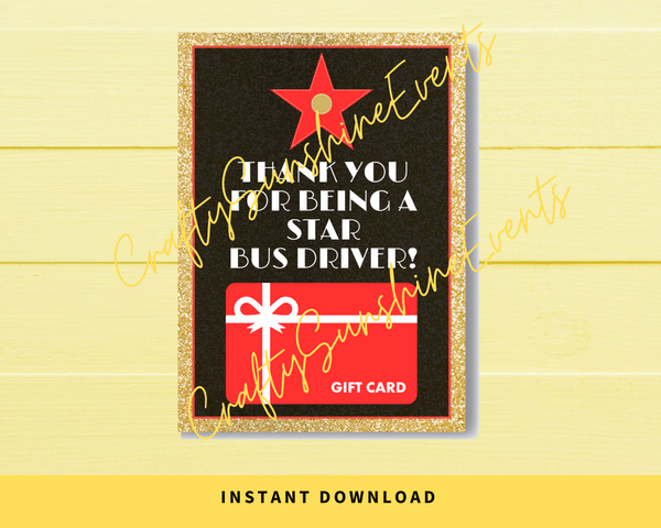 INSTANT DOWNLOAD Hollywood Themed Thank You For Being A Star Bus Driver Gift Card Holder 5x7
