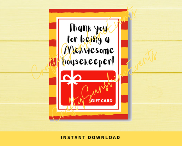 INSTANT DOWNLOAD Thank You For Being A McAwesome Housekeeper Gift Card Holder 5x7