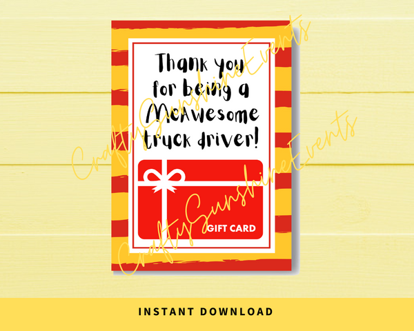 INSTANT DOWNLOAD Thank You For Being A McAwesome Truck Driver Gift Card Holder 5x7