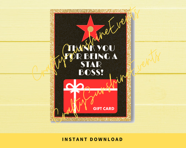 INSTANT DOWNLOAD Hollywood Themed Thank You For Being A Star Boss Gift Card Holder 5x7