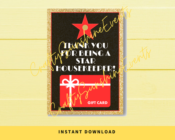 INSTANT DOWNLOAD Hollywood Themed Thank You For Being A Star Housekeeper Gift Card Holder 5x7