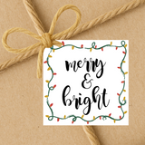 INSTANT DOWNLOAD Merry & Bright Christmas Square Gift Tags 2.5x2.5
