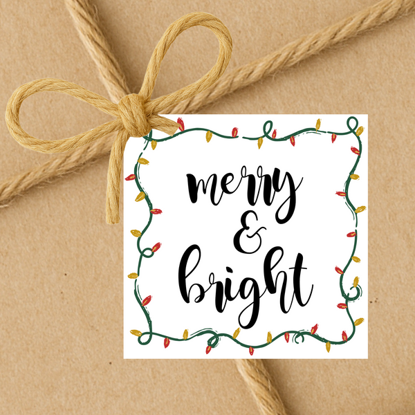 INSTANT DOWNLOAD Merry & Bright Christmas Square Gift Tags 2.5x2.5