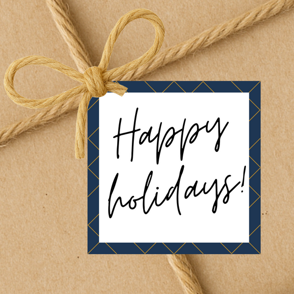 INSTANT DOWNLOAD Navy Happy Holidays Square Gift Tags 2.5x2.5