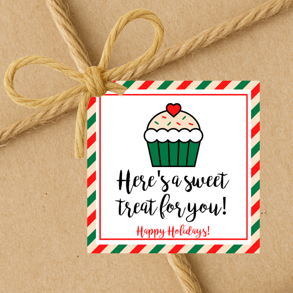 INSTANT DOWNLOAD Here's A Sweet Treat For You Happy Holidays Square Gift Tags 2.5x2.5