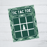 INSTANT DOWNLOAD Plaid Green Christmas Tree Tic Tac Toe Game Cards