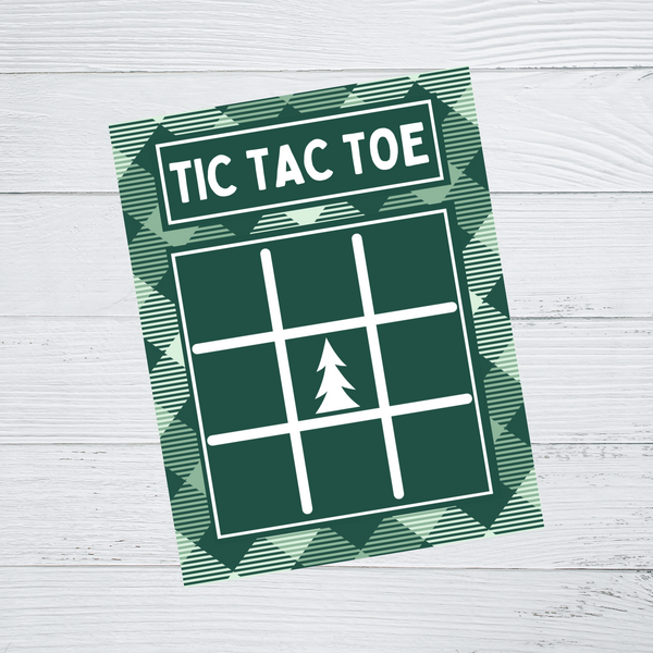 INSTANT DOWNLOAD Plaid Green Christmas Tree Tic Tac Toe Game Cards