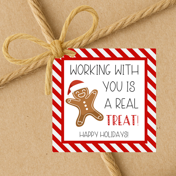 INSTANT DOWNLOAD Working With You Is A Real Treat Happy Holidays Square Gift Tags 2.5x2.5