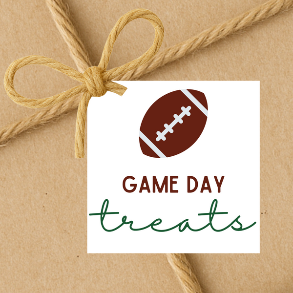 INSTANT DOWNLOAD Football Game Day Treats Square Gift Tags 2.5x2.5