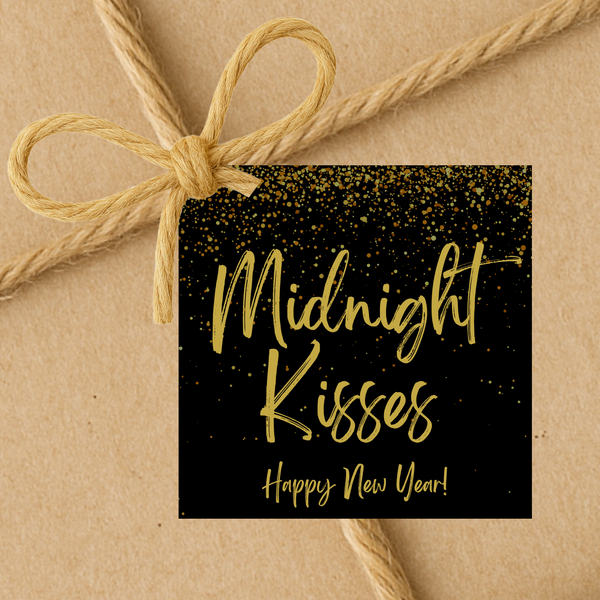 INSTANT DOWNLOAD Midnight Kisses Happy New Year Square Gift Tags 2.5x2.5