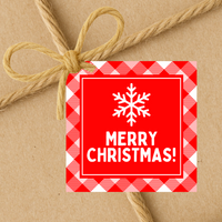 INSTANT DOWNLOAD Plaid Red Snowflake Merry Christmas Square Gift Tags 2.5x2.5