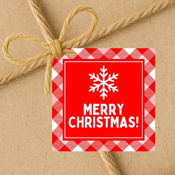 INSTANT DOWNLOAD Plaid Red Snowflake Merry Christmas Square Gift Tags 2.5x2.5