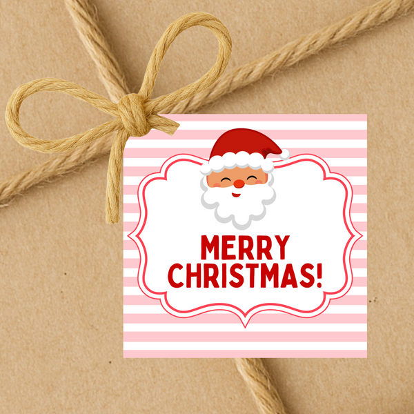 INSTANT DOWNLOAD Pink Santa Merry Christmas Square Gift Tags 2.5x2.5
