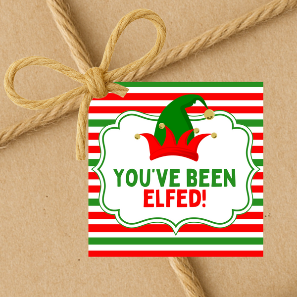 INSTANT DOWNLOAD You've Been Elfed Christmas Square Gift Tags 2.5x2.5