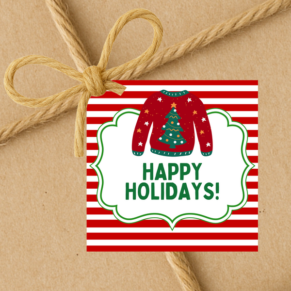 INSTANT DOWNLOAD Happy Holidays Square Gift Tags 2.5x2.5