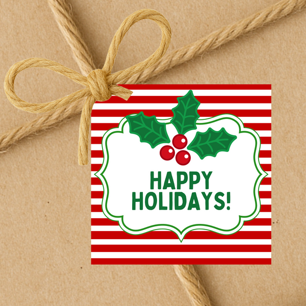 INSTANT DOWNLOAD Happy Holidays Square Gift Tags 2.5x2.5