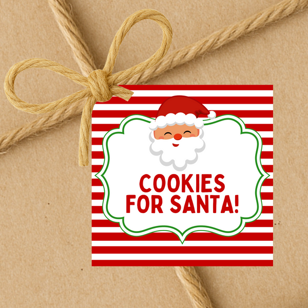 INSTANT DOWNLOAD Cookies For Santa Christmas Square Gift Tags 2.5x2.5