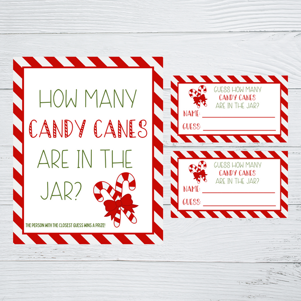 INSTANT DOWNLOAD Guess How Many Candy Canes Are In The Jar Christmas Guessing Game