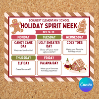 DIGITAL DOWNLOAD ONLY Editable Gingerbread Theme Holiday Spirit Week Itinerary Poster 11x8.5